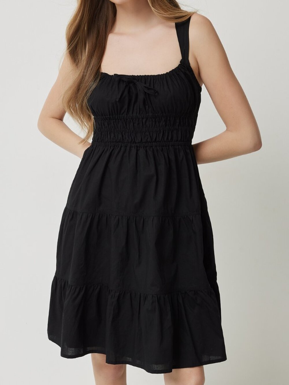 (NWT) Ardene - black cotton poplin tiered midi dress (Large) - Picture 3 of 4